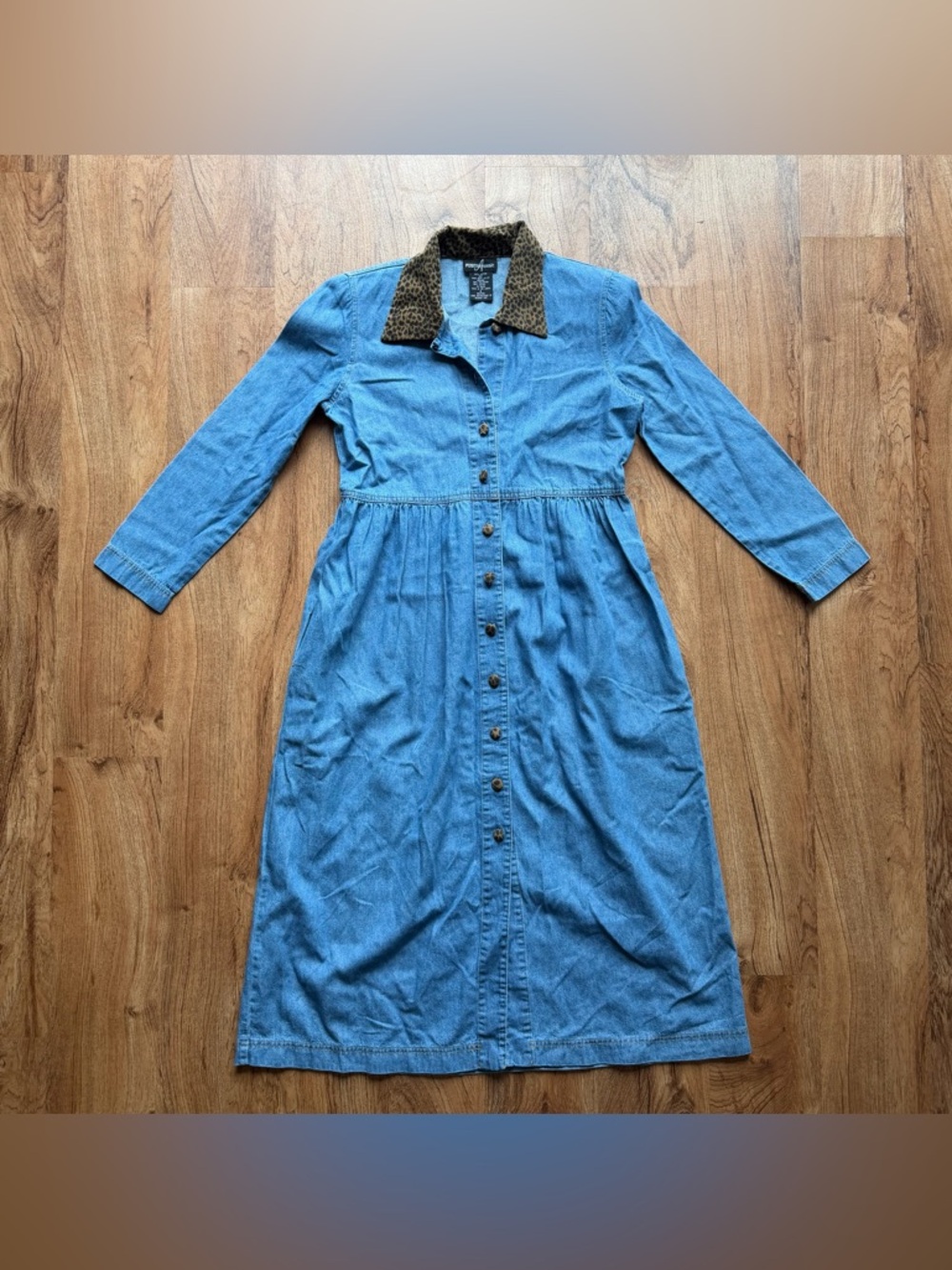 Vintage Cottage Coquette Denim and Cheetah Print Dress